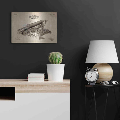 Luxe Metal Art 'Type Writing Machine Blueprint Patent Parchment' Metal Wall Art,24x16