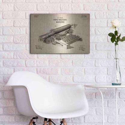 Luxe Metal Art 'Type Writing Machine Blueprint Patent Parchment' Metal Wall Art,24x16