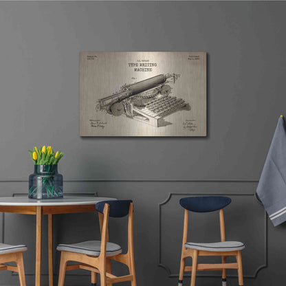 Luxe Metal Art 'Type Writing Machine Blueprint Patent Parchment' Metal Wall Art,36x24