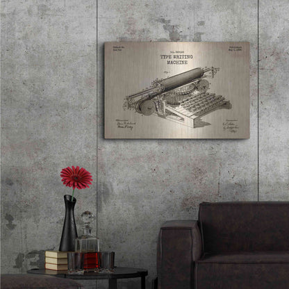 Luxe Metal Art 'Type Writing Machine Blueprint Patent Parchment' Metal Wall Art,36x24