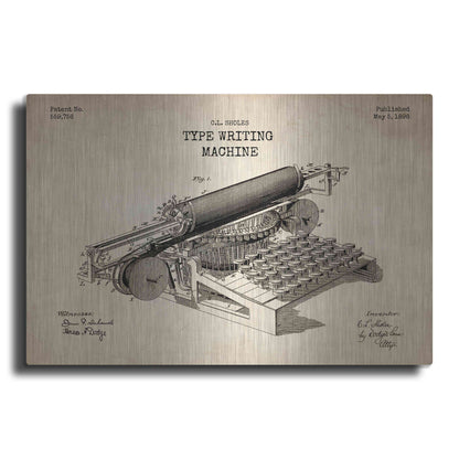 Luxe Metal Art 'Type Writing Machine Blueprint Patent Parchment' Metal Wall Art