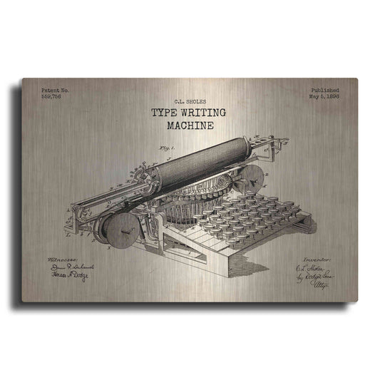 Luxe Metal Art 'Type Writing Machine Blueprint Patent Parchment' Metal Wall Art