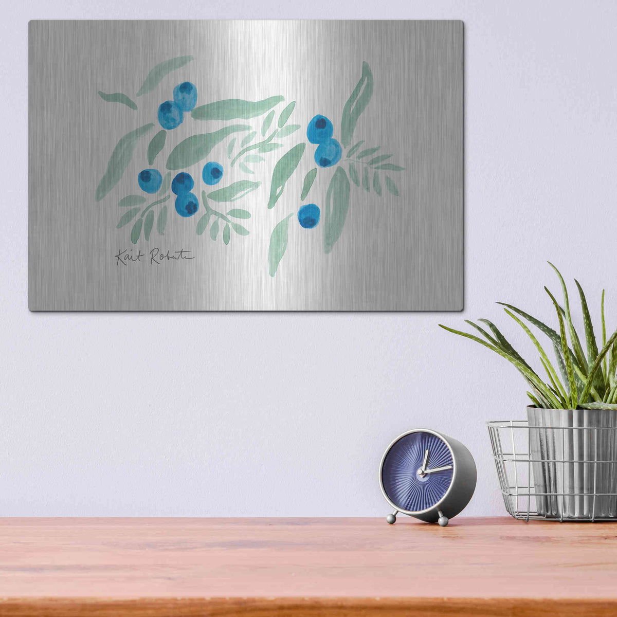 Luxe Metal Art 'Bountiful Blueberries from Maine' by Kait Roberts, Metal Wall Art,16x12