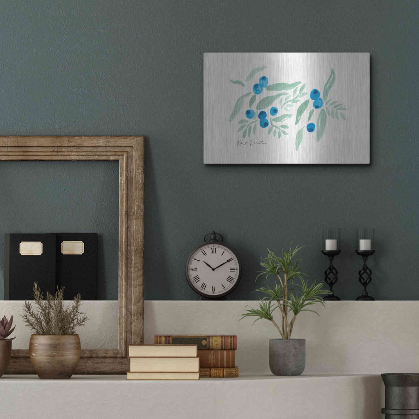 Luxe Metal Art 'Bountiful Blueberries from Maine' by Kait Roberts, Metal Wall Art,16x12