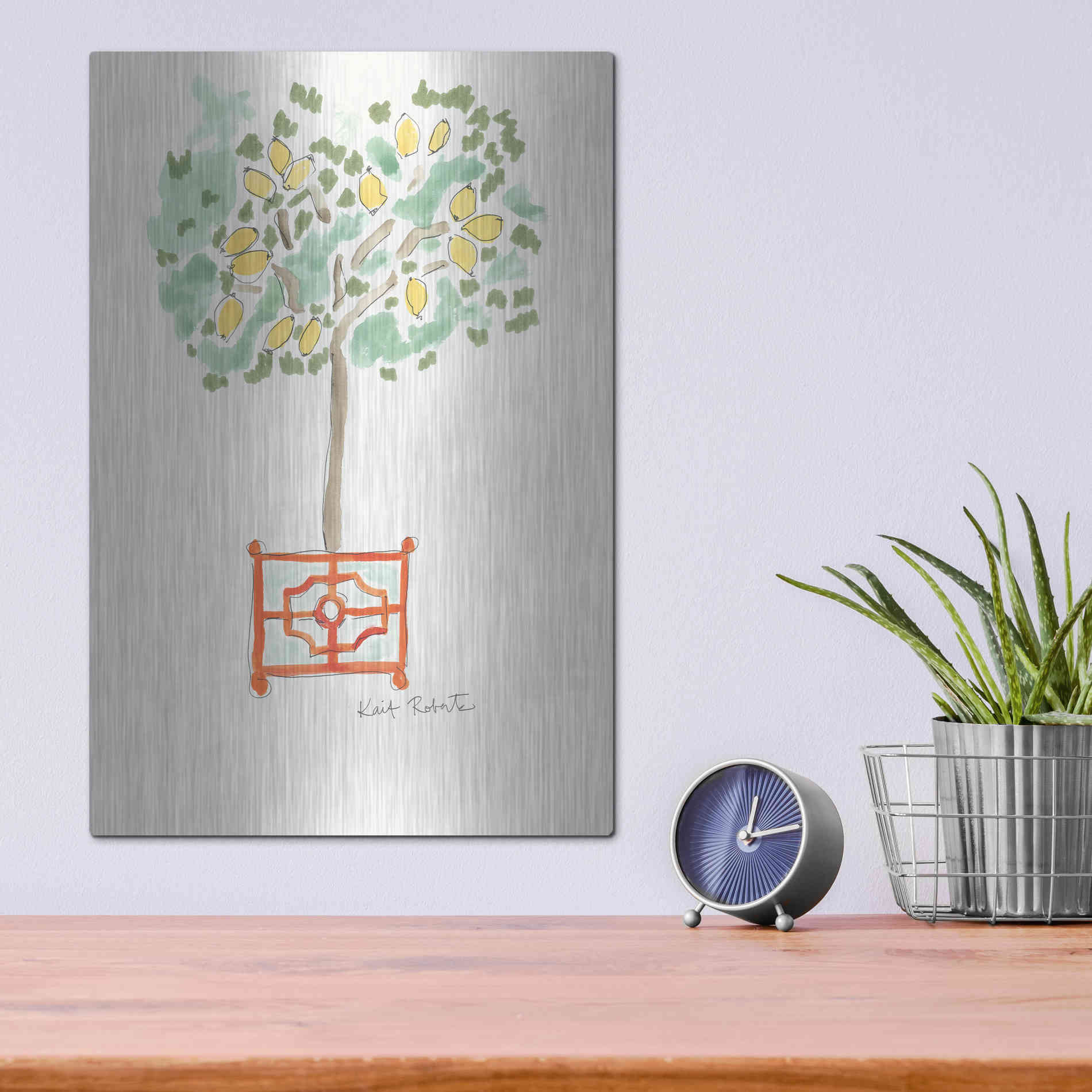 Luxe Metal Art 'Lemons of Plenty' by Kait Roberts, Metal Wall Art,12x16