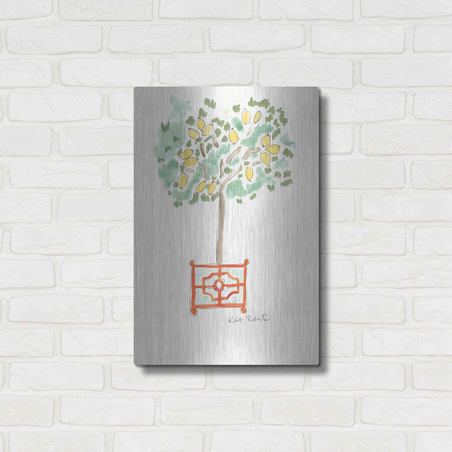 Luxe Metal Art 'Lemons of Plenty' by Kait Roberts, Metal Wall Art,16x24