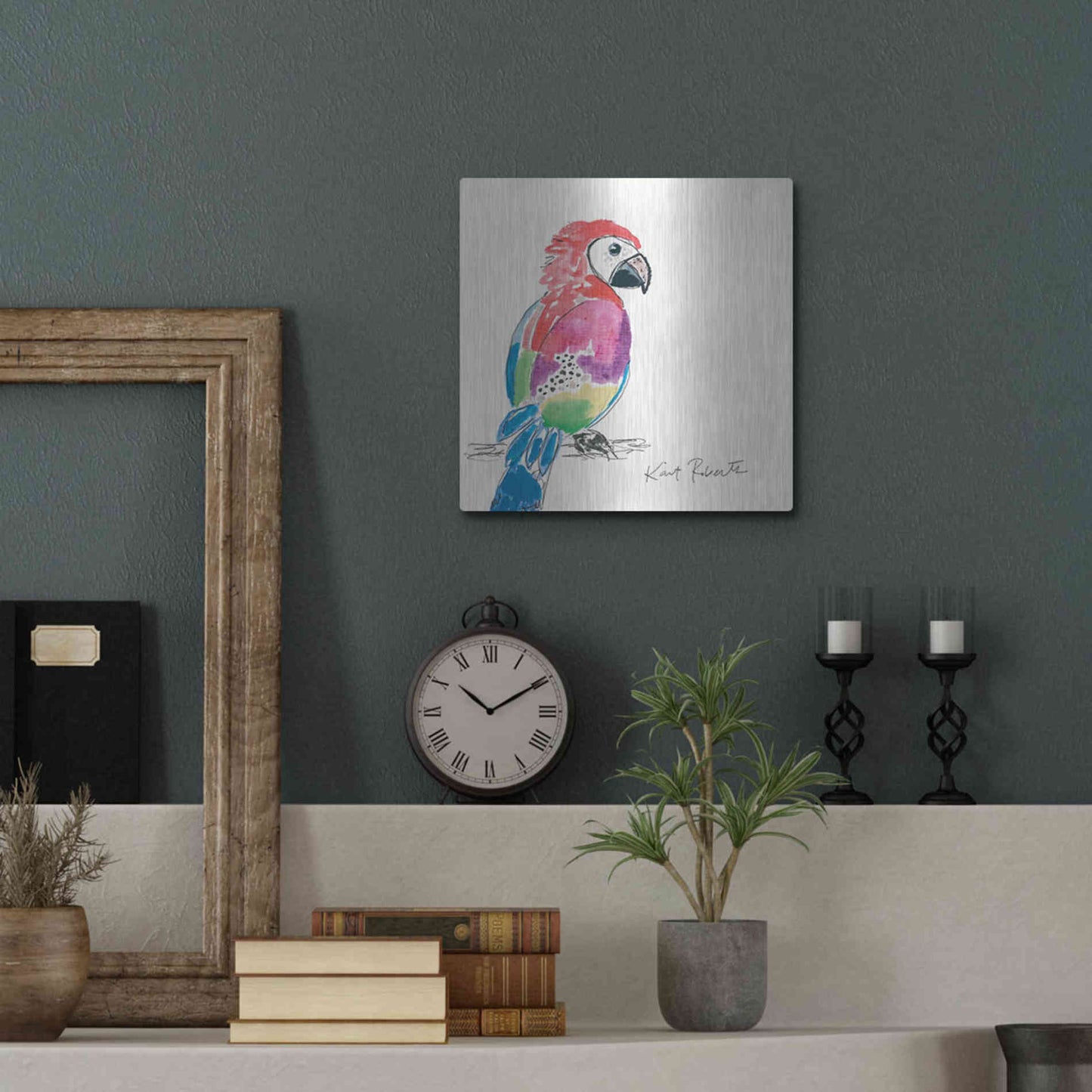 Luxe Metal Art 'Preston the Parrot' by Kait Roberts, Metal Wall Art,12x12