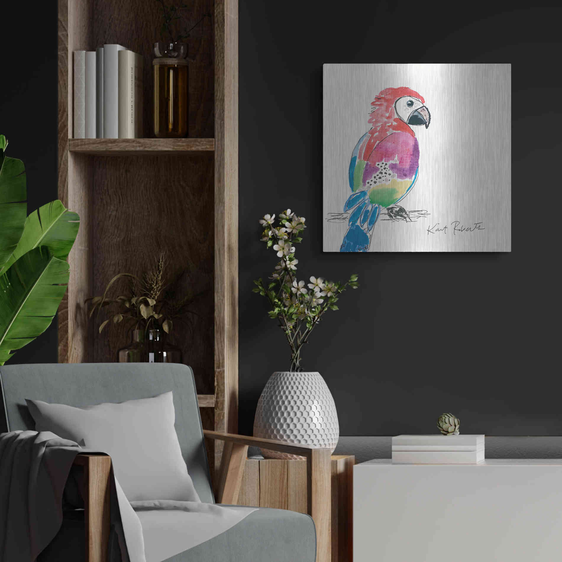Luxe Metal Art 'Preston the Parrot' by Kait Roberts, Metal Wall Art,24x24