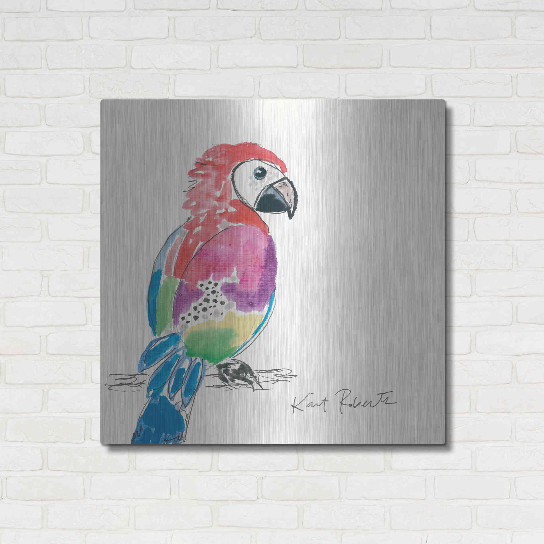 Luxe Metal Art 'Preston the Parrot' by Kait Roberts, Metal Wall Art,36x36