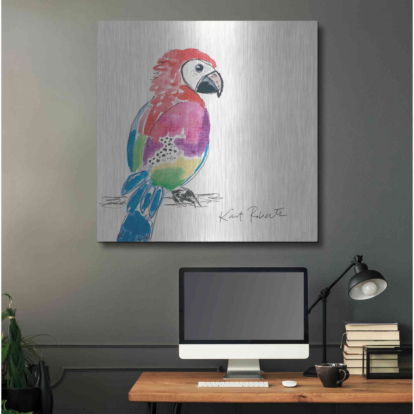 Luxe Metal Art 'Preston the Parrot' by Kait Roberts, Metal Wall Art,36x36