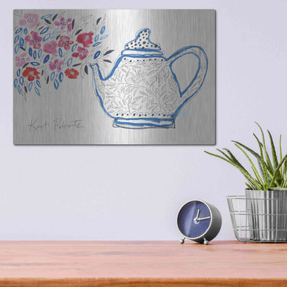 Luxe Metal Art 'Granny's Tea Pot' by Kait Roberts, Metal Wall Art,16x12