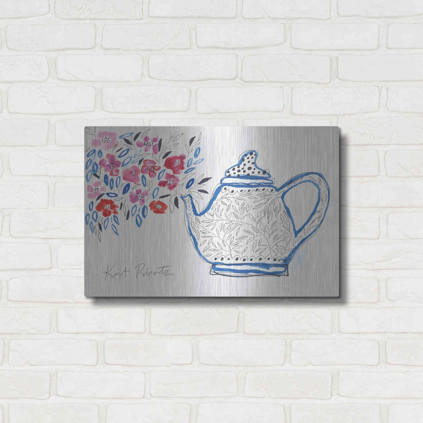 Luxe Metal Art 'Granny's Tea Pot' by Kait Roberts, Metal Wall Art,24x16