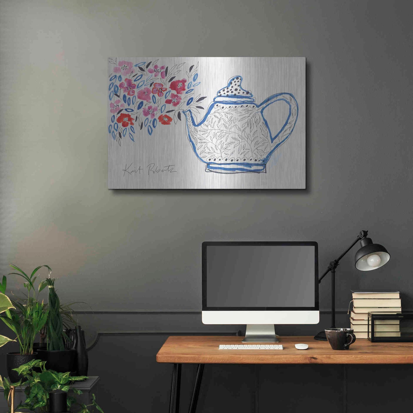 Luxe Metal Art 'Granny's Tea Pot' by Kait Roberts, Metal Wall Art,36x24