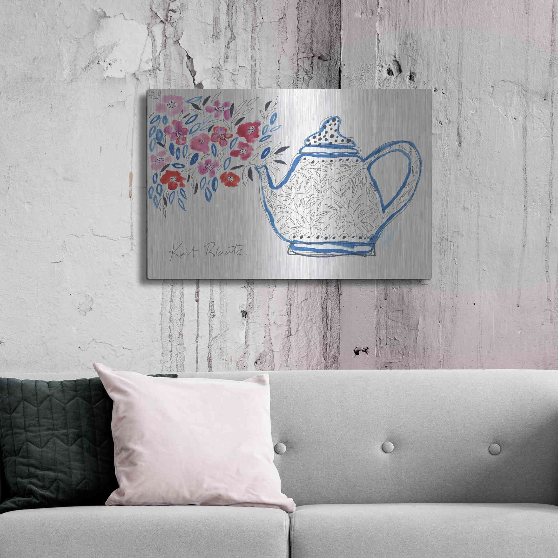 Luxe Metal Art 'Granny's Tea Pot' by Kait Roberts, Metal Wall Art,36x24