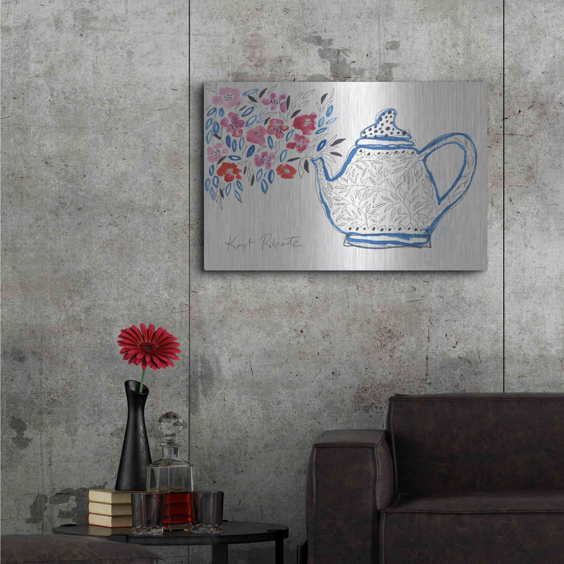 Luxe Metal Art 'Granny's Tea Pot' by Kait Roberts, Metal Wall Art,36x24