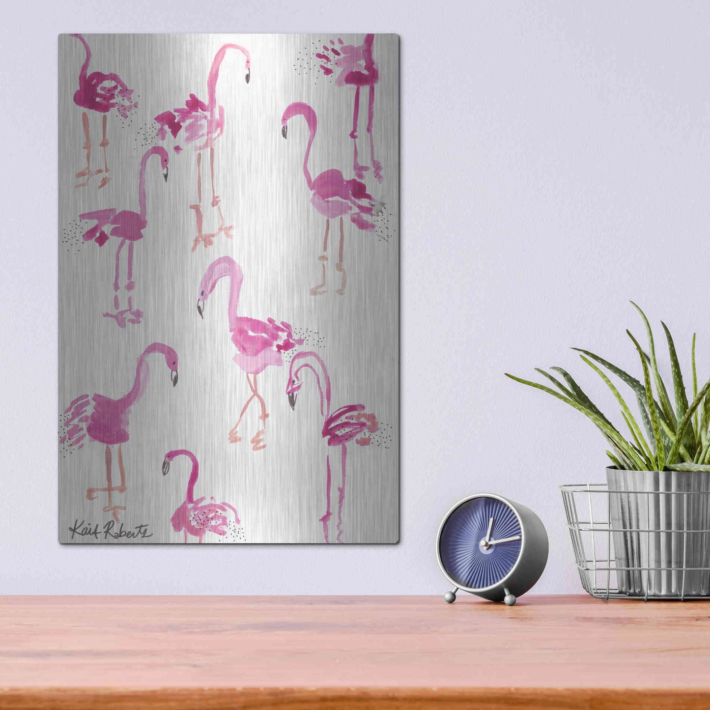 Luxe Metal Art 'Pink and Polka-Dots' by Kait Roberts, Metal Wall Art,12x16