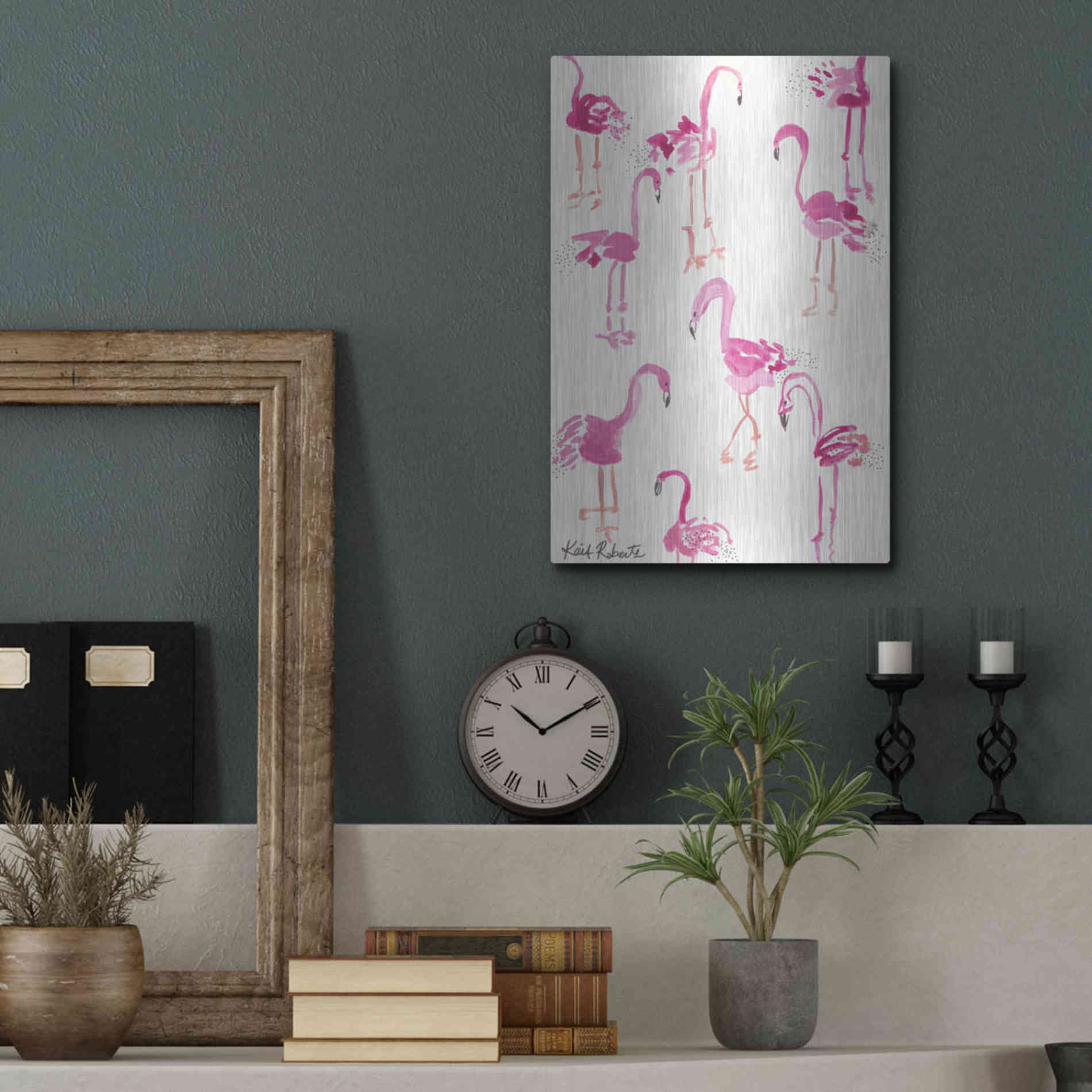 Luxe Metal Art 'Pink and Polka-Dots' by Kait Roberts, Metal Wall Art,12x16