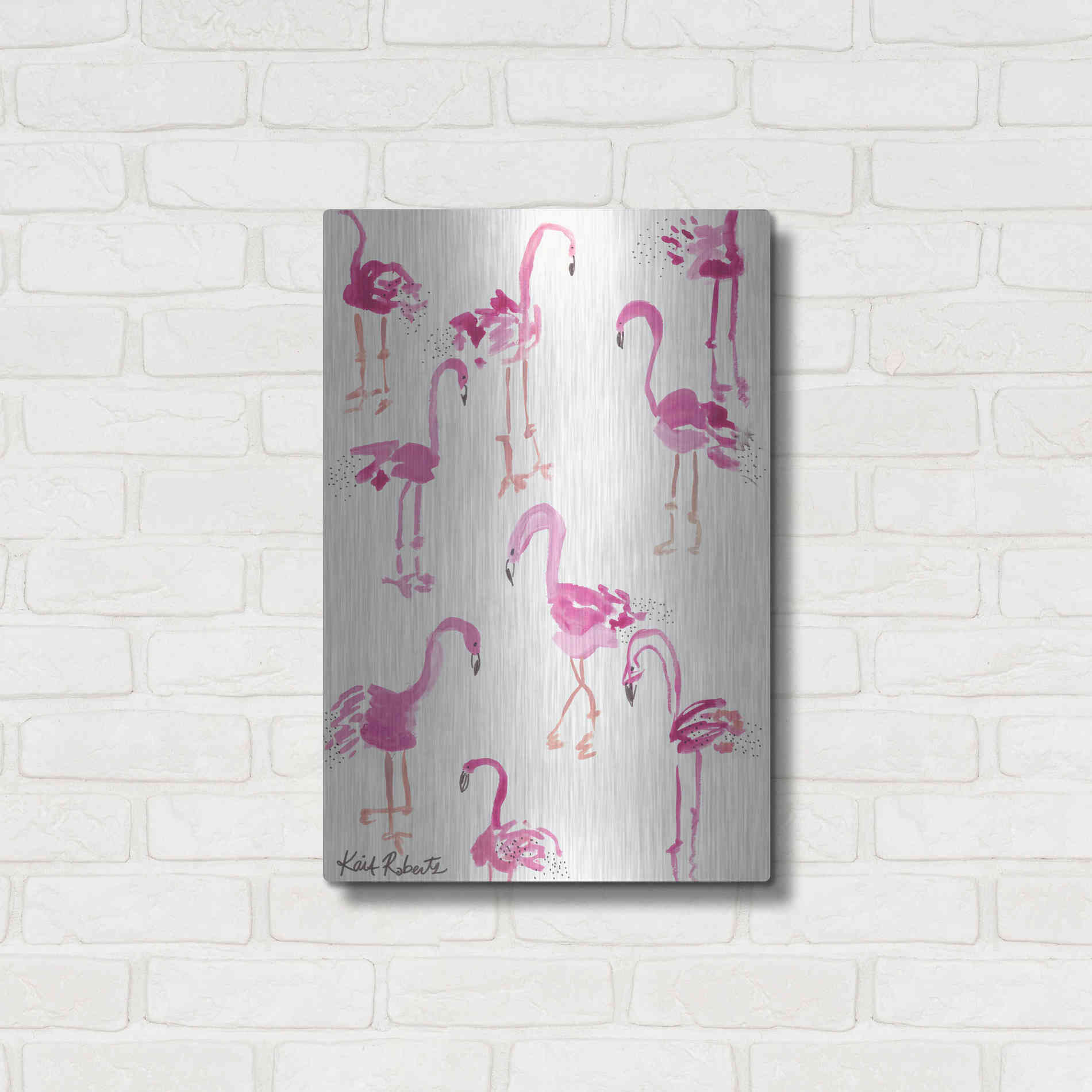 Luxe Metal Art 'Pink and Polka-Dots' by Kait Roberts, Metal Wall Art,16x24