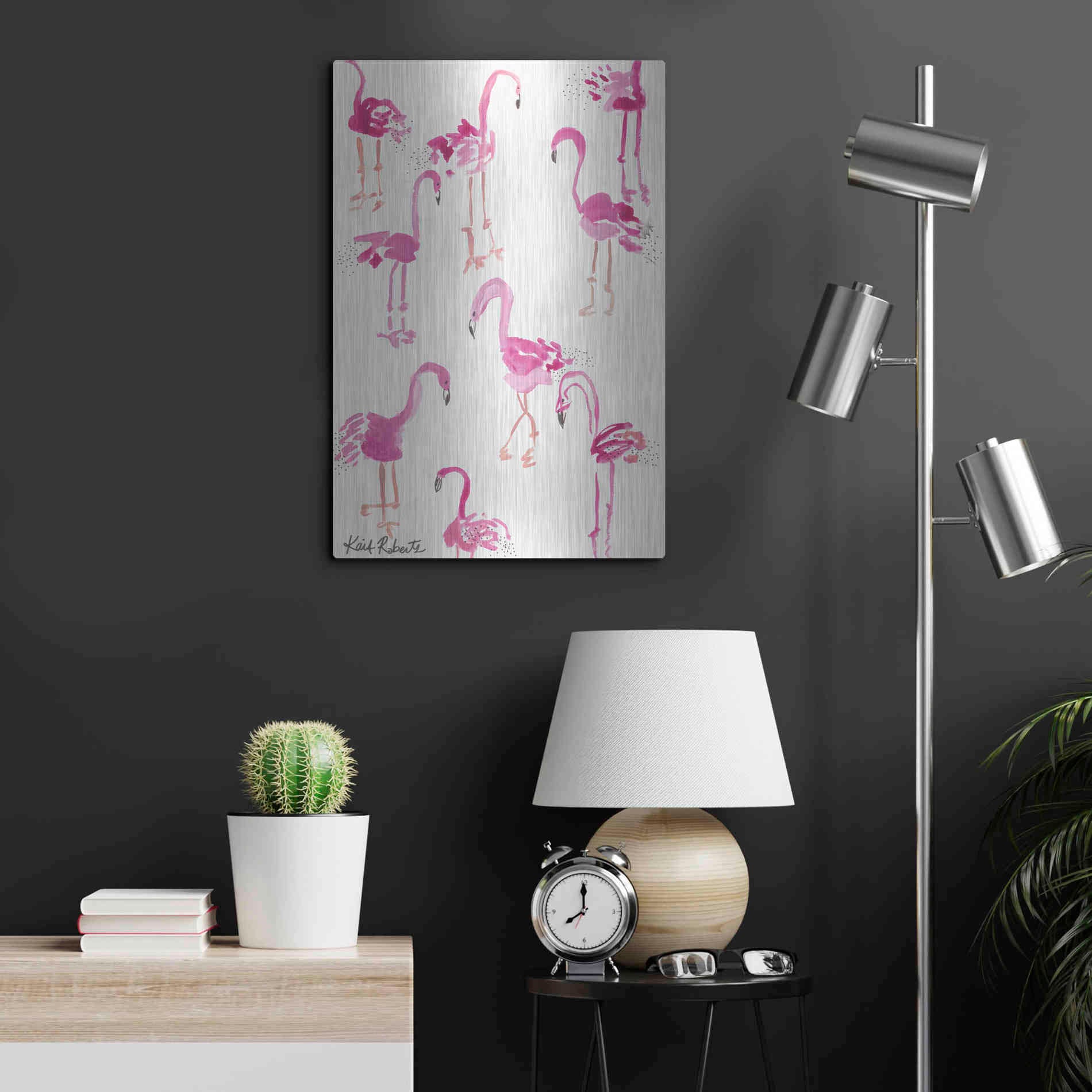 Luxe Metal Art 'Pink and Polka-Dots' by Kait Roberts, Metal Wall Art,16x24