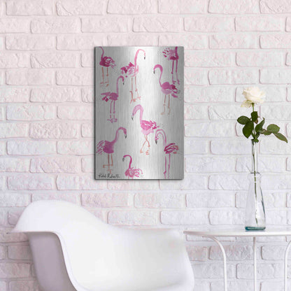 Luxe Metal Art 'Pink and Polka-Dots' by Kait Roberts, Metal Wall Art,16x24