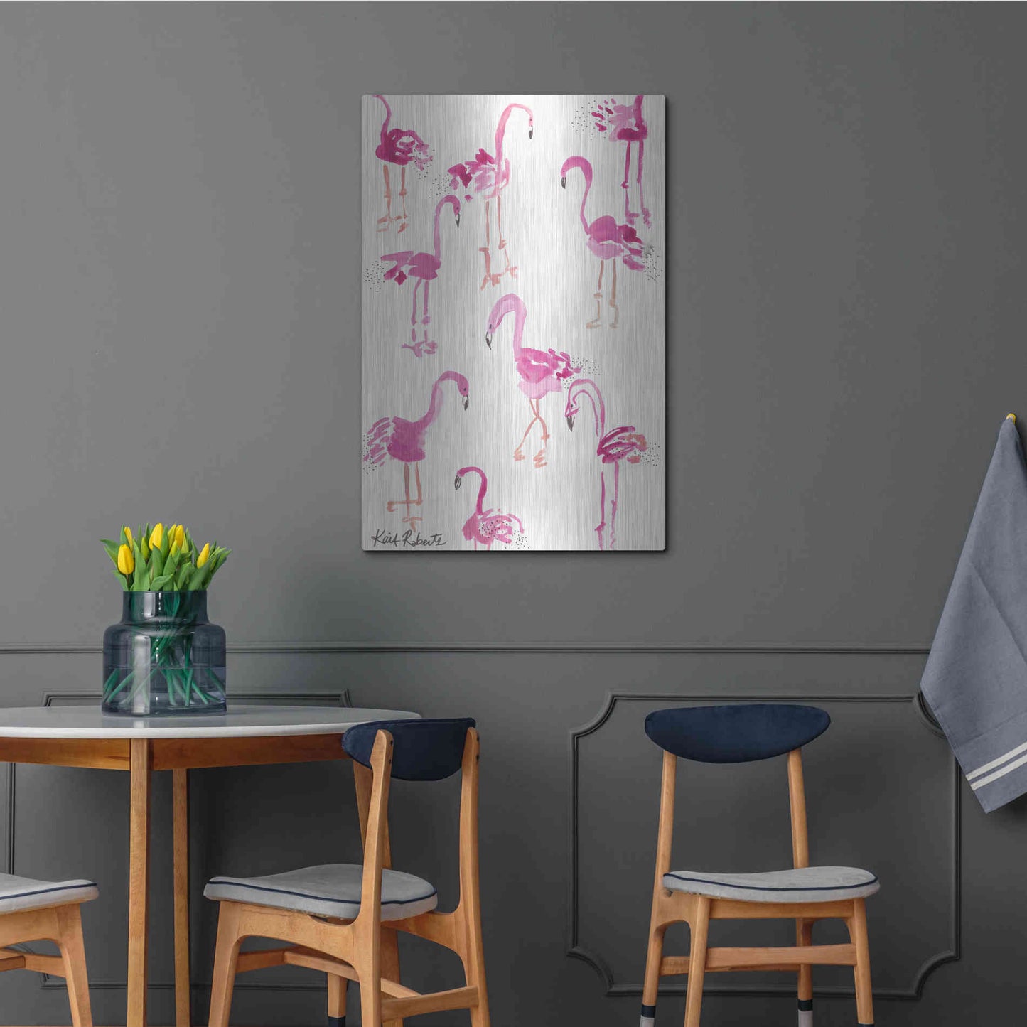 Luxe Metal Art 'Pink and Polka-Dots' by Kait Roberts, Metal Wall Art,24x36