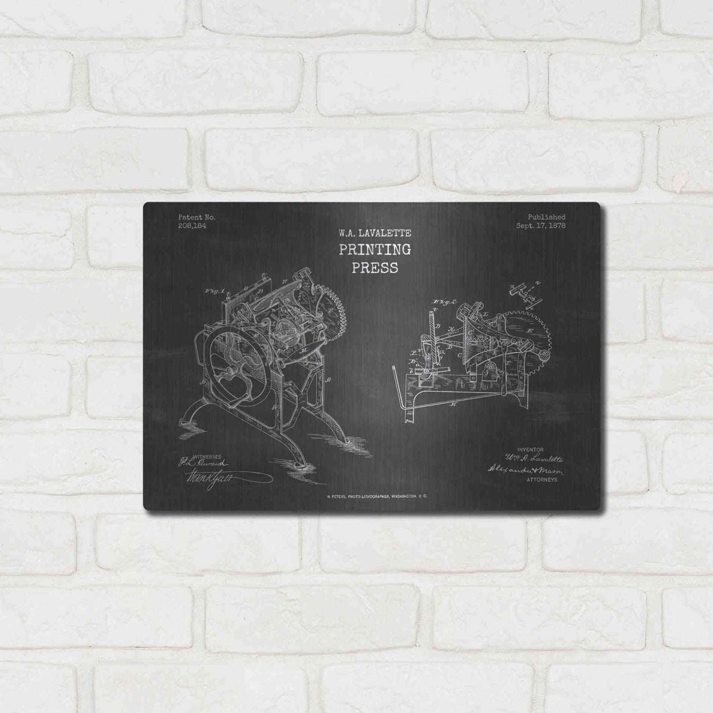 Luxe Metal Art 'Printing Press Blueprint Patent Chalkboard' Metal Wall Art,16x12