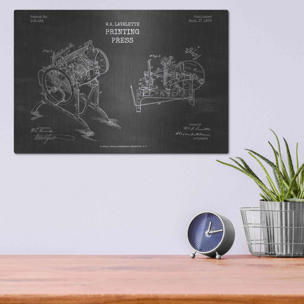 Luxe Metal Art 'Printing Press Blueprint Patent Chalkboard' Metal Wall Art,16x12