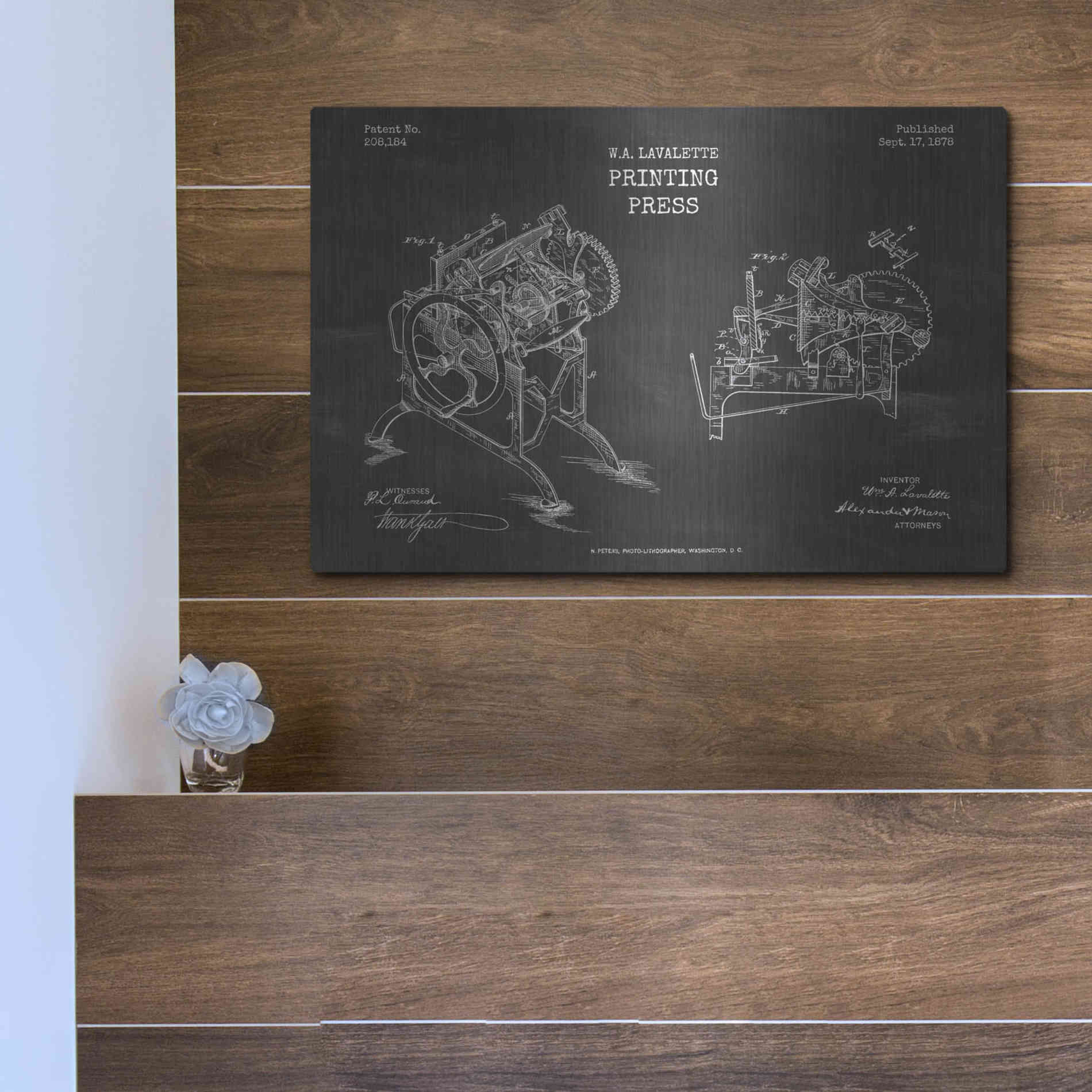 Luxe Metal Art 'Printing Press Blueprint Patent Chalkboard' Metal Wall Art,16x12