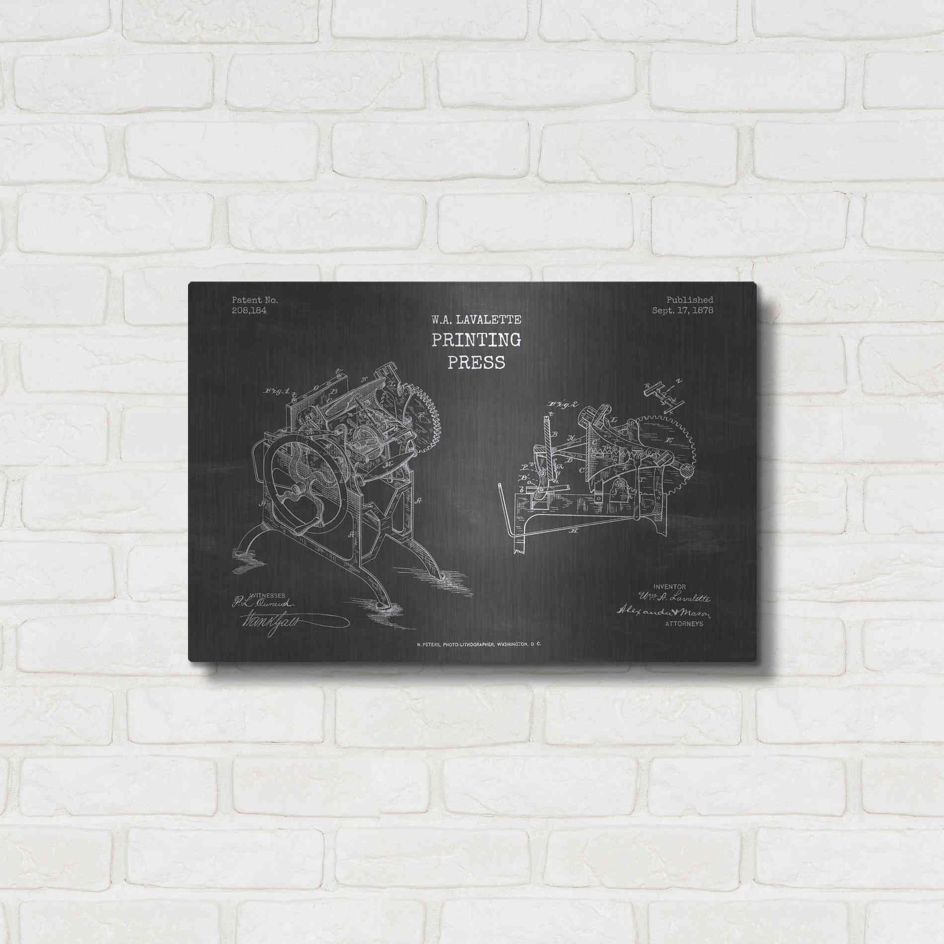 Luxe Metal Art 'Printing Press Blueprint Patent Chalkboard' Metal Wall Art,24x16
