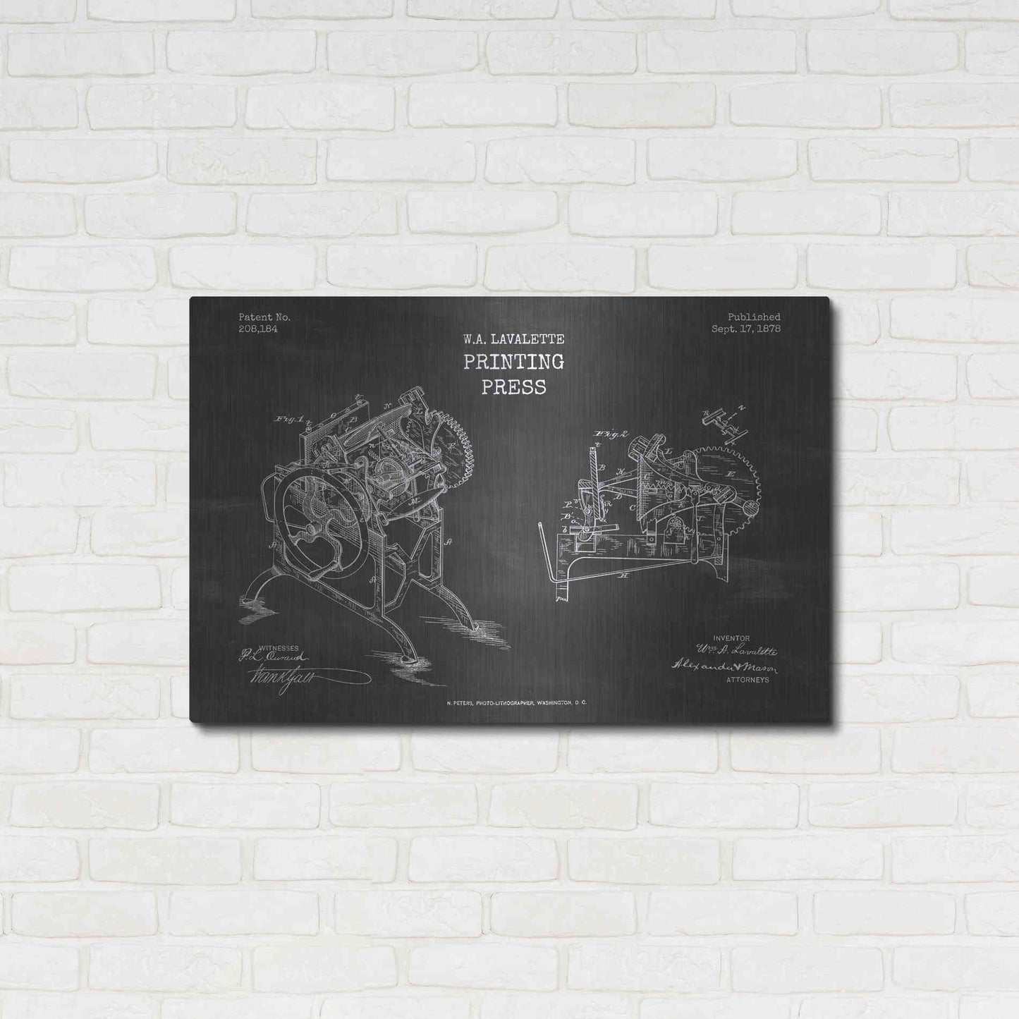 Luxe Metal Art 'Printing Press Blueprint Patent Chalkboard' Metal Wall Art,36x24