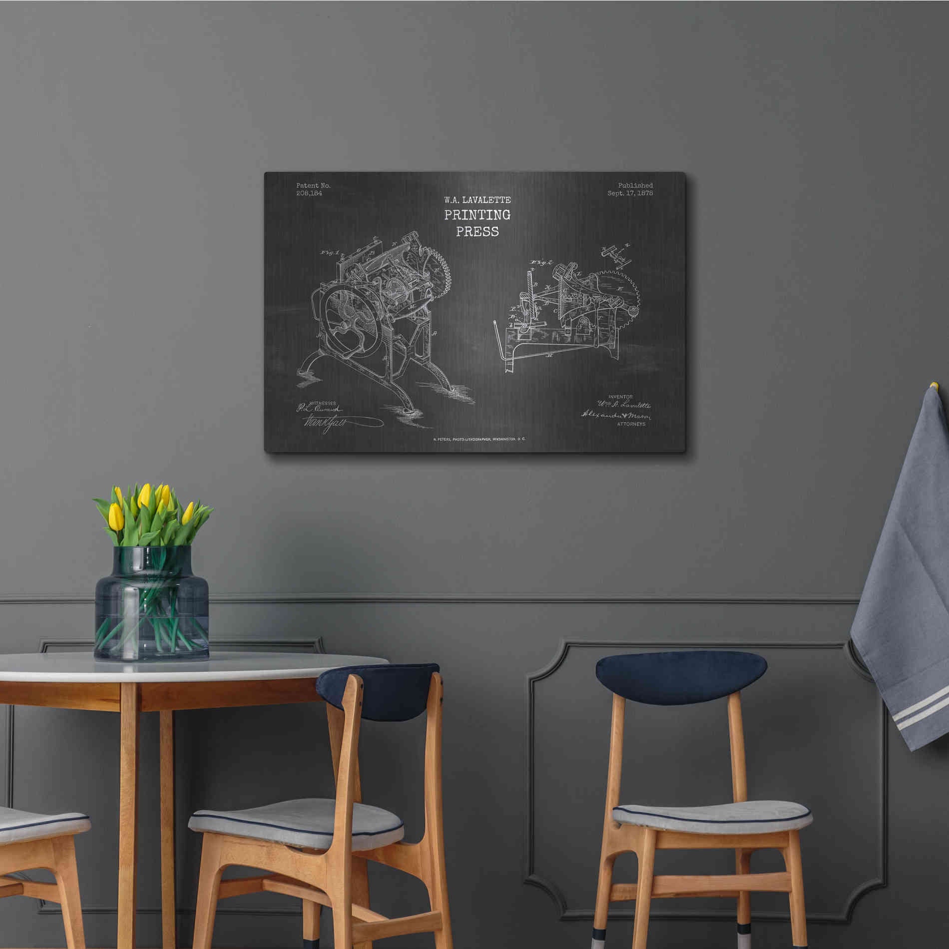 Luxe Metal Art 'Printing Press Blueprint Patent Chalkboard' Metal Wall Art,36x24