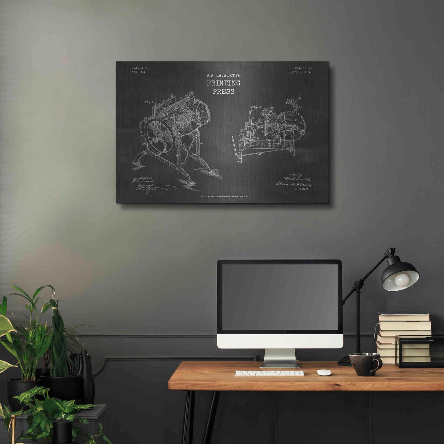 Luxe Metal Art 'Printing Press Blueprint Patent Chalkboard' Metal Wall Art,36x24