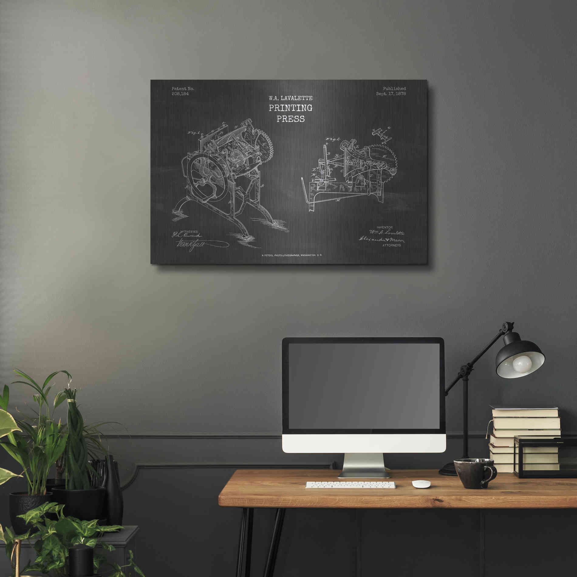 Luxe Metal Art 'Printing Press Blueprint Patent Chalkboard' Metal Wall Art,36x24