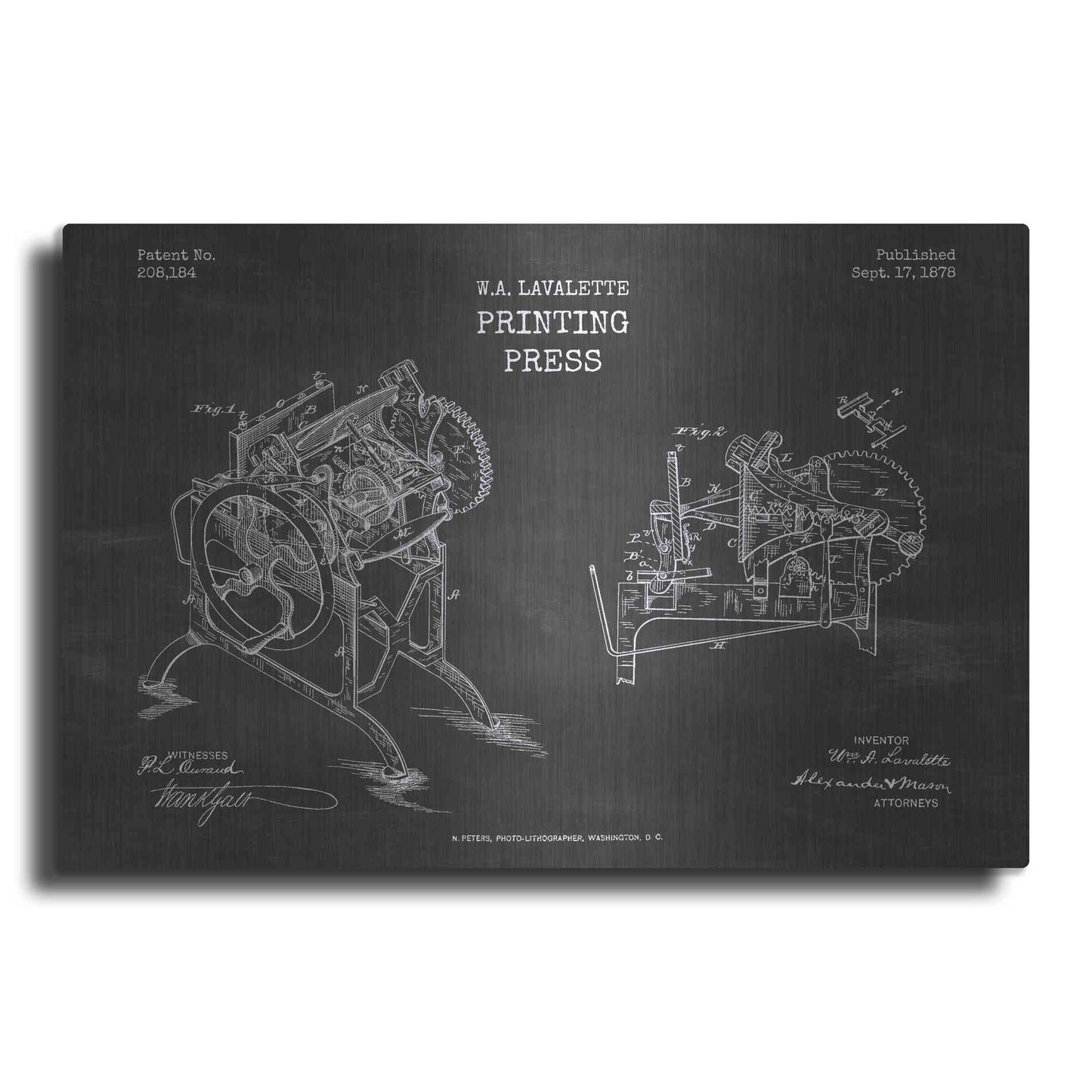 Luxe Metal Art 'Printing Press Blueprint Patent Chalkboard' Metal Wall Art