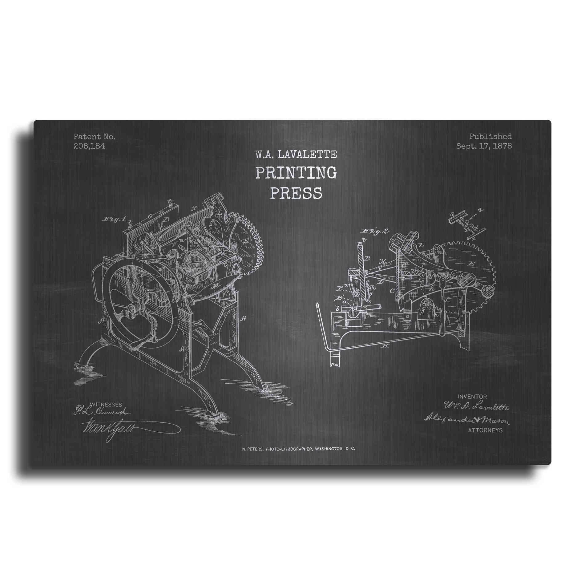Luxe Metal Art 'Printing Press Blueprint Patent Chalkboard' Metal Wall Art