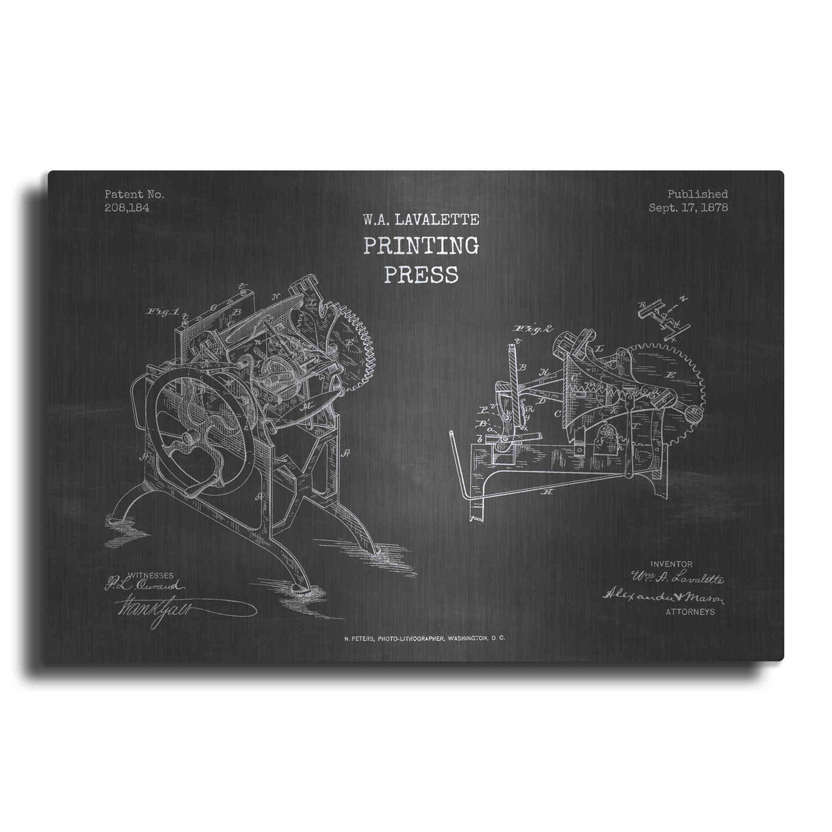 Luxe Metal Art 'Printing Press Blueprint Patent Chalkboard' Metal Wall Art