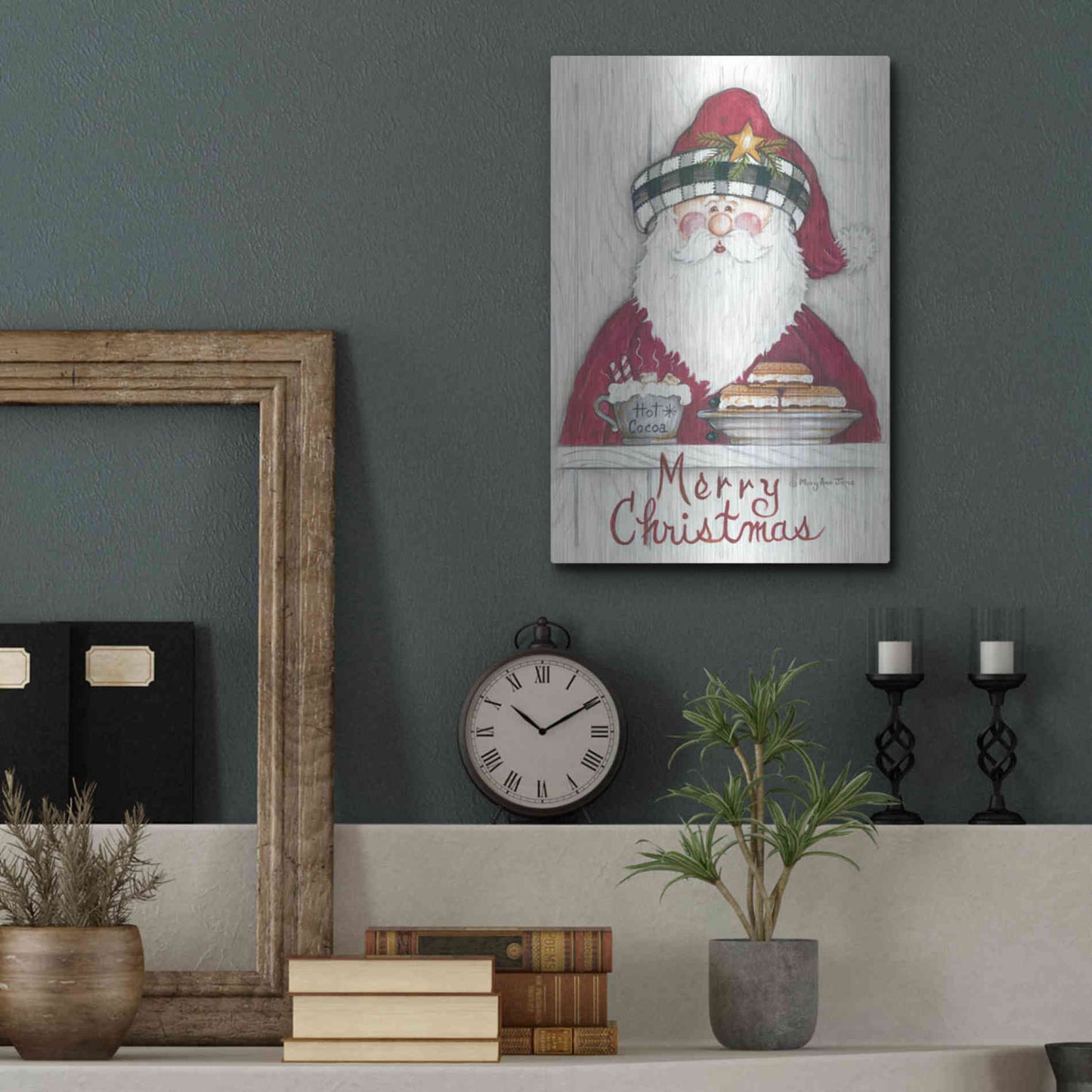 Luxe Metal Art 'Jolly St. Nick' by Mary Ann June, Metal Wall Art,12x16