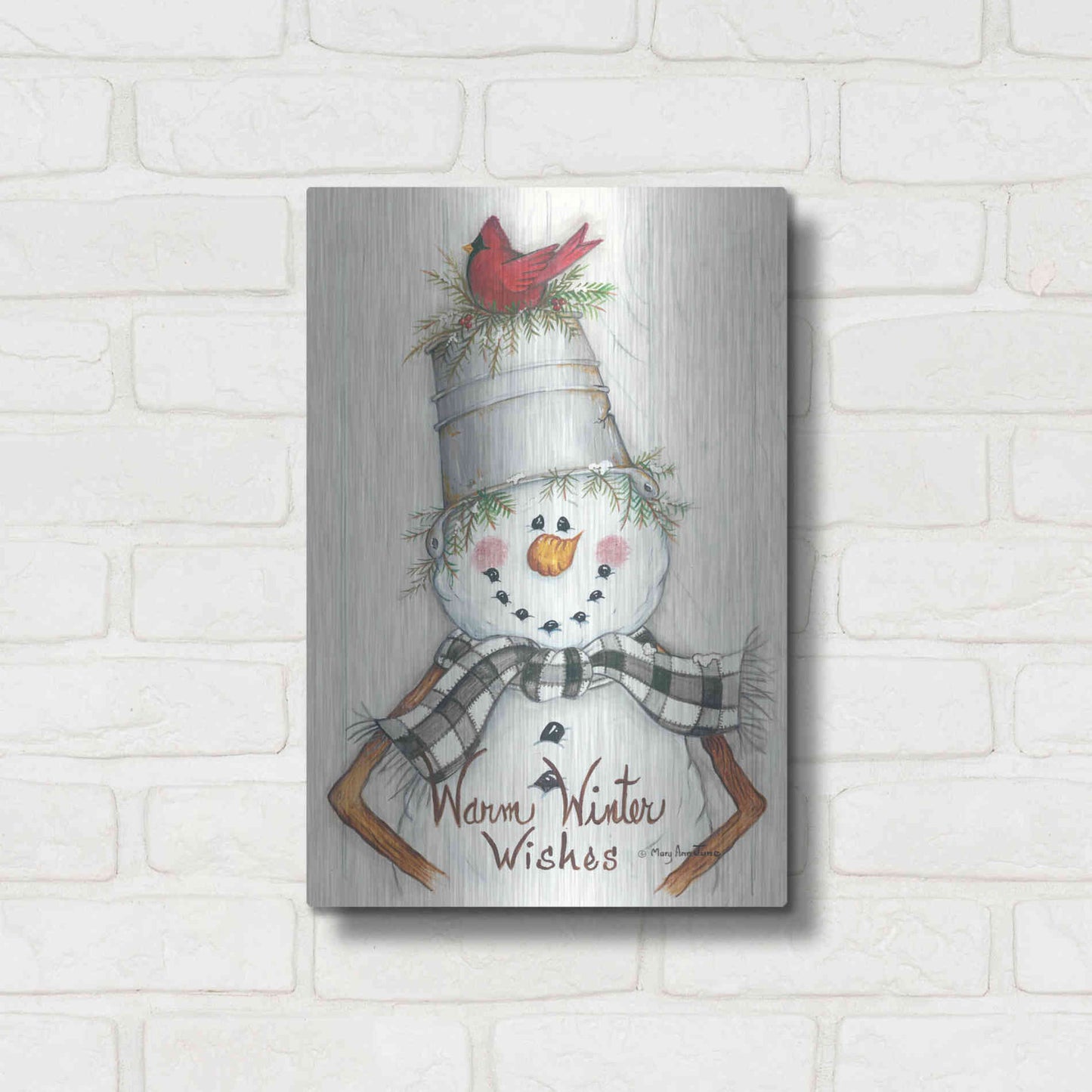 Luxe Metal Art 'Country Snowman' by Mary Ann June, Metal Wall Art,12x16