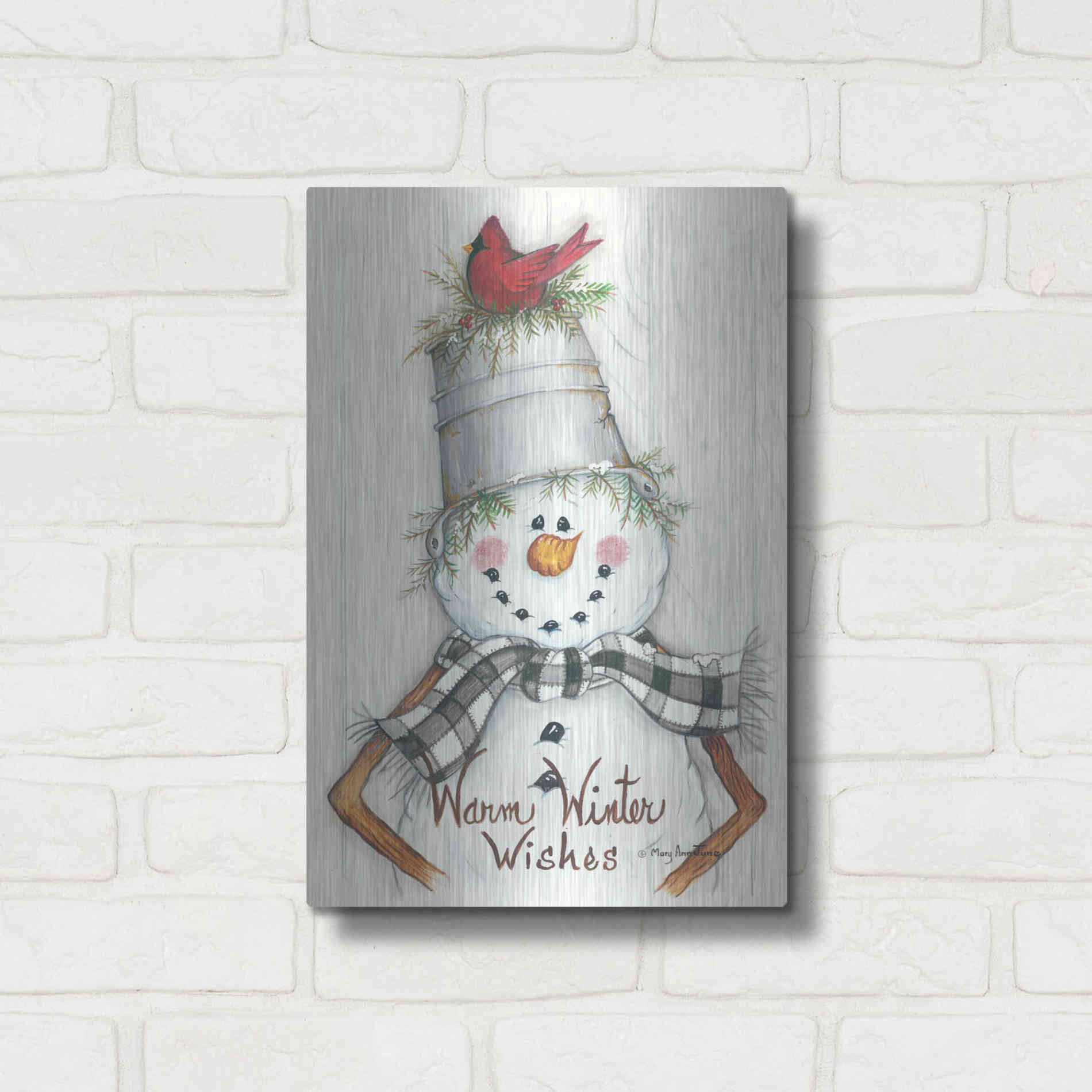 Luxe Metal Art 'Country Snowman' by Mary Ann June, Metal Wall Art,12x16