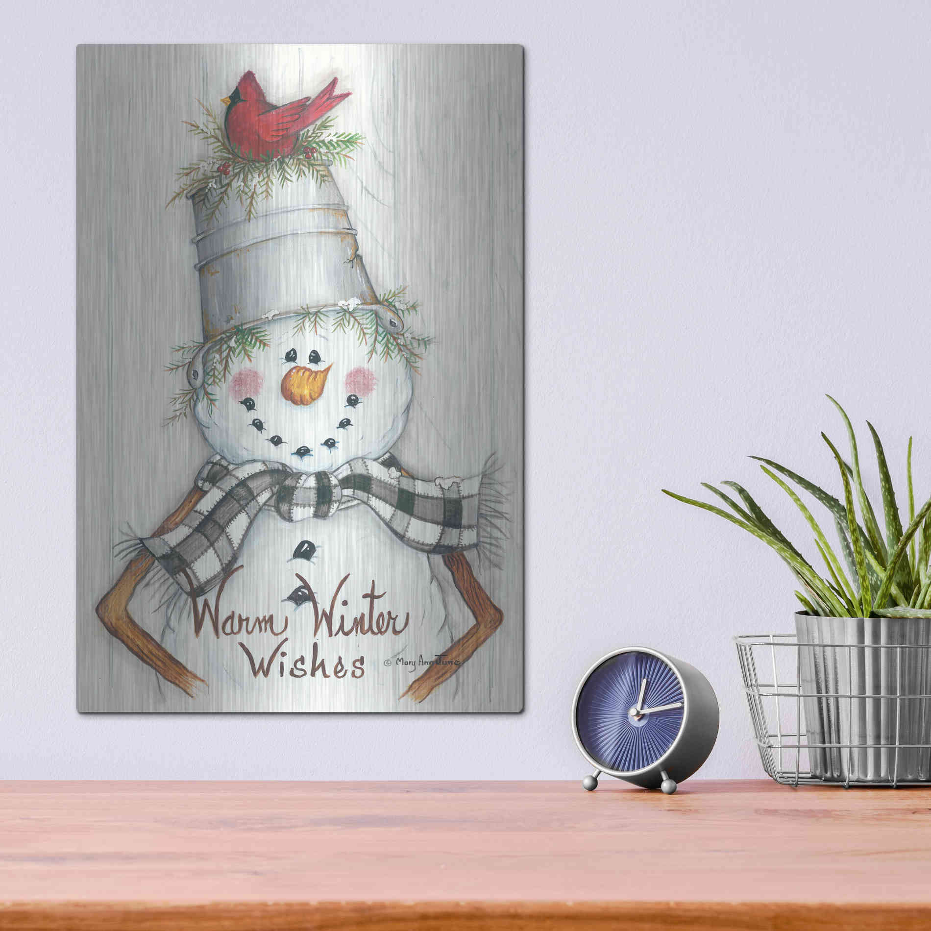 Luxe Metal Art 'Country Snowman' by Mary Ann June, Metal Wall Art,12x16