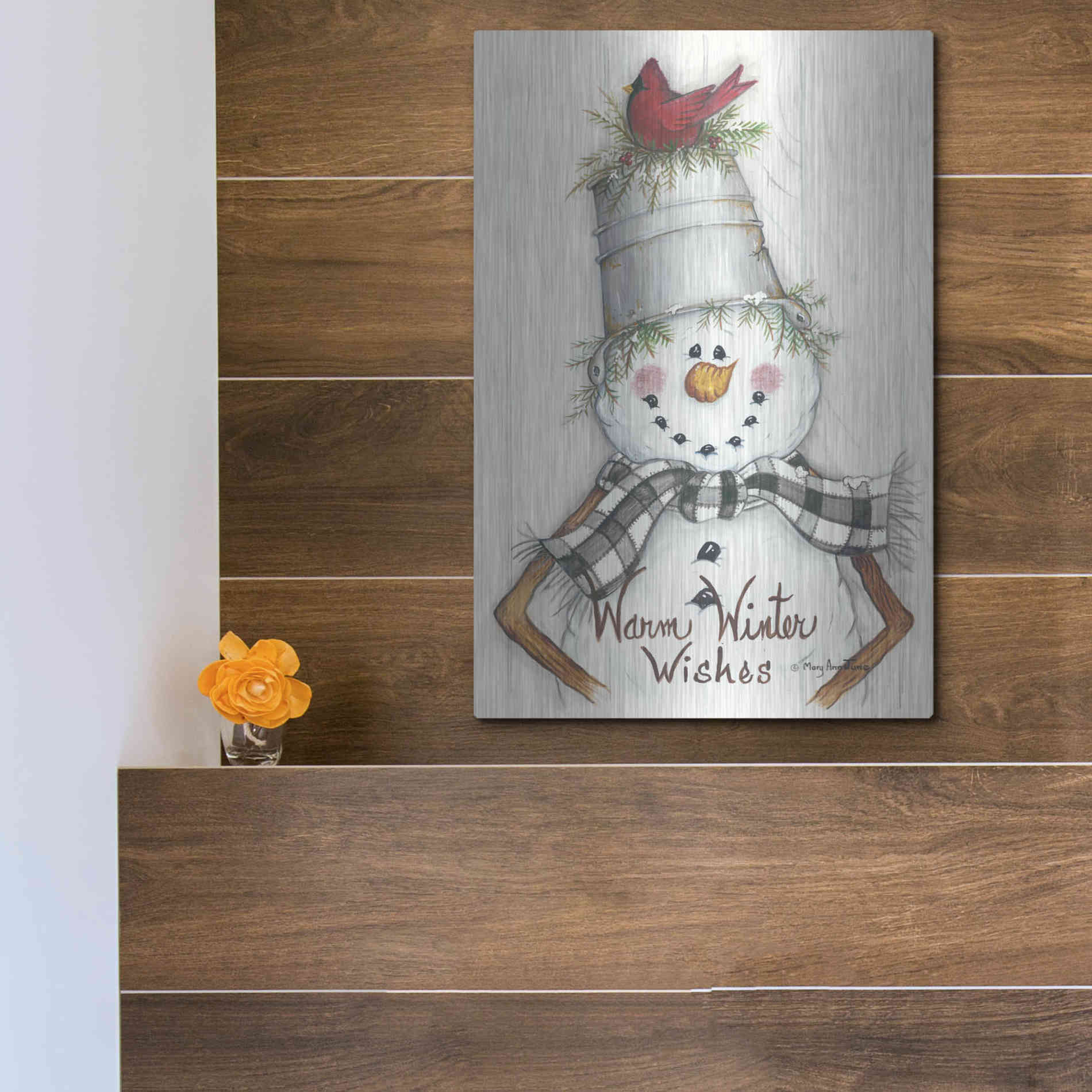 Luxe Metal Art 'Country Snowman' by Mary Ann June, Metal Wall Art,12x16