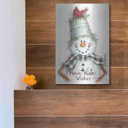 Luxe Metal Art 'Country Snowman' by Mary Ann June, Metal Wall Art,12x16