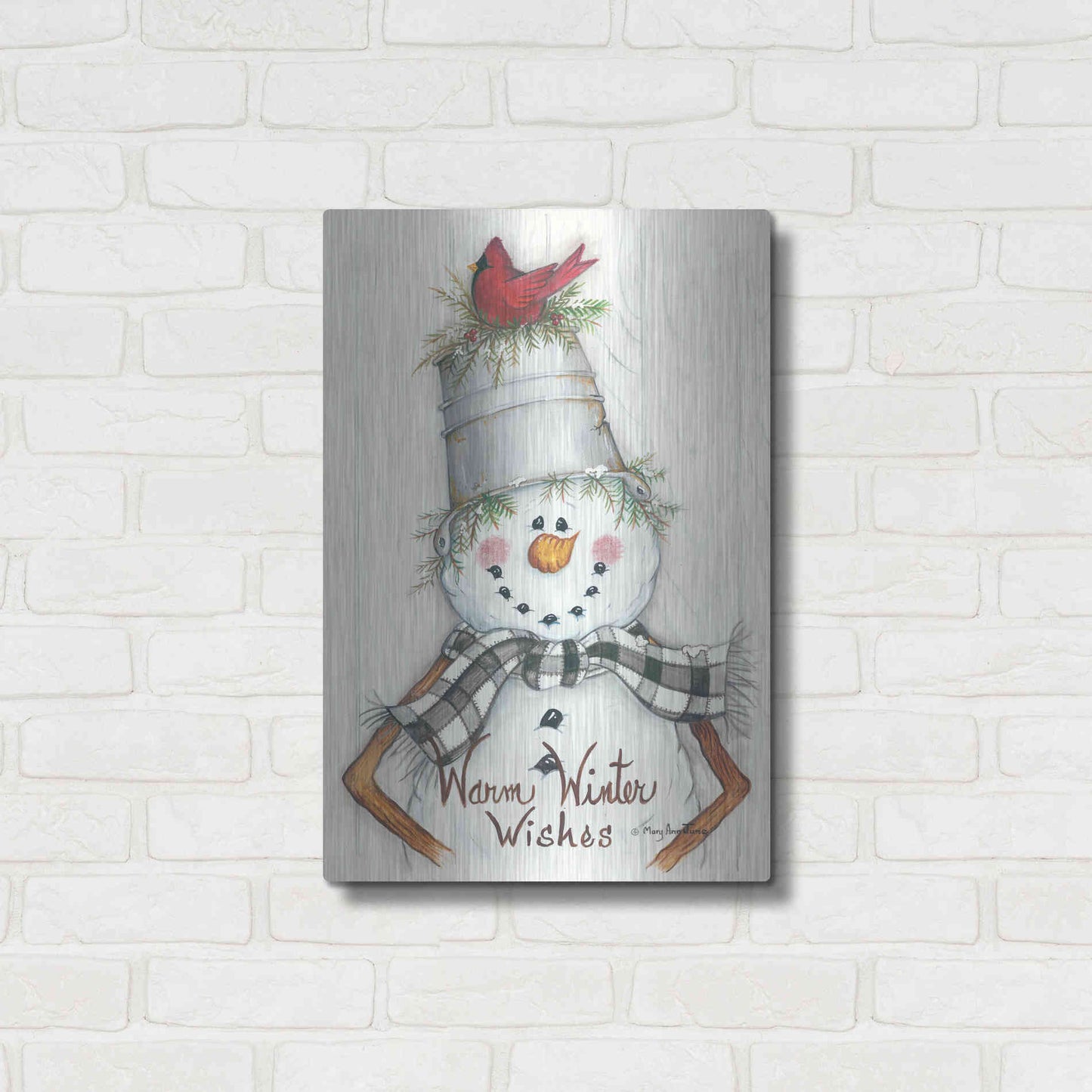 Luxe Metal Art 'Country Snowman' by Mary Ann June, Metal Wall Art,16x24