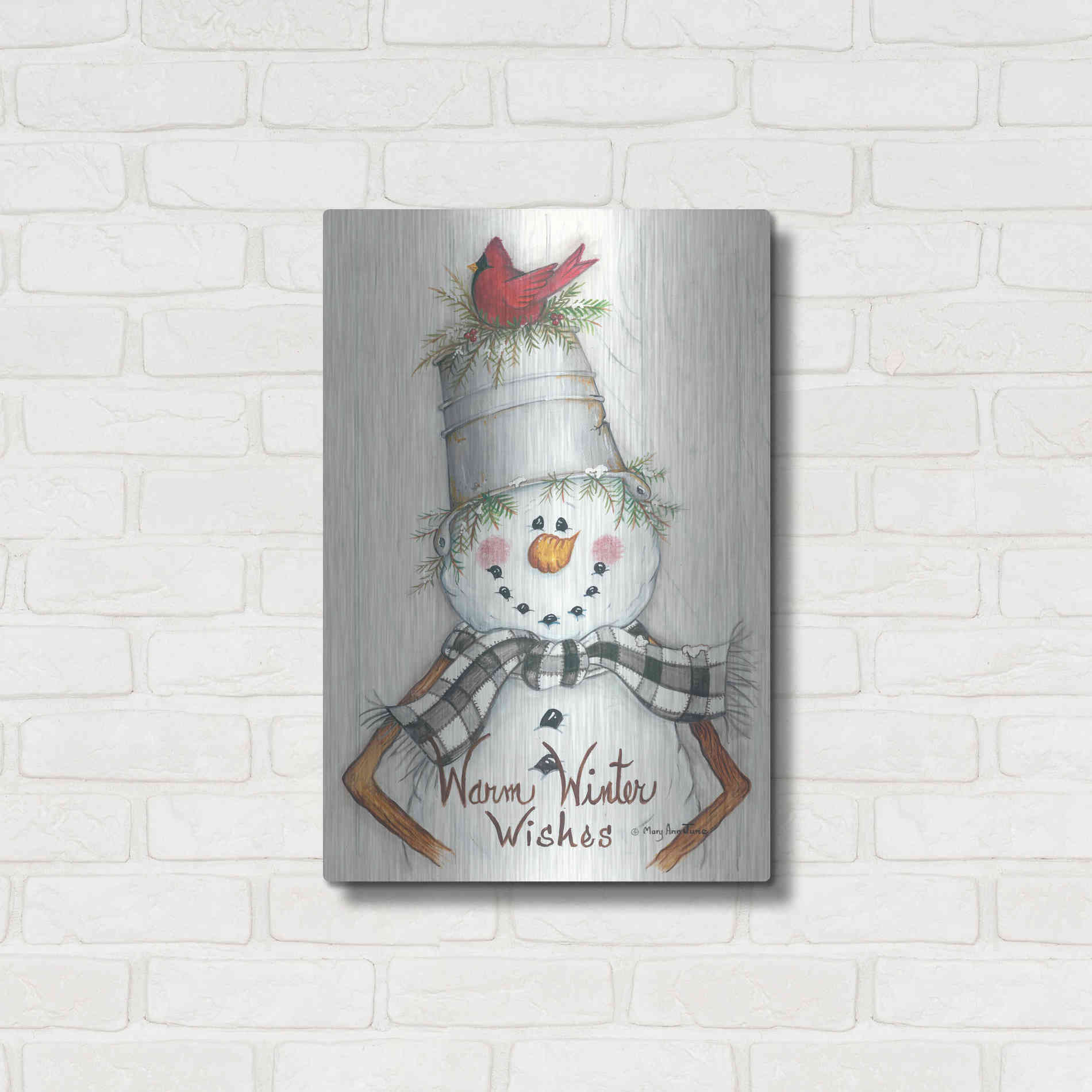 Luxe Metal Art 'Country Snowman' by Mary Ann June, Metal Wall Art,16x24
