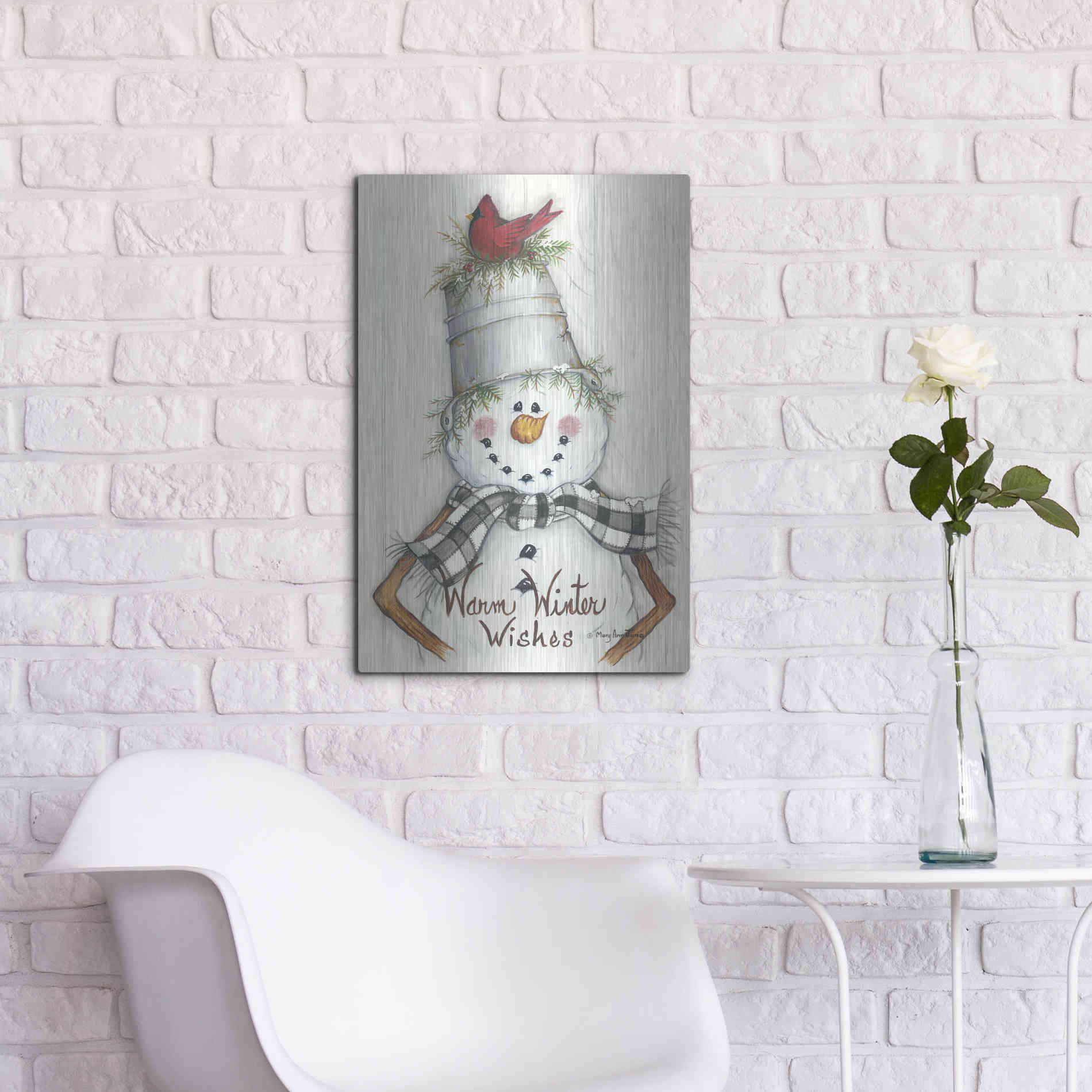 Luxe Metal Art 'Country Snowman' by Mary Ann June, Metal Wall Art,16x24