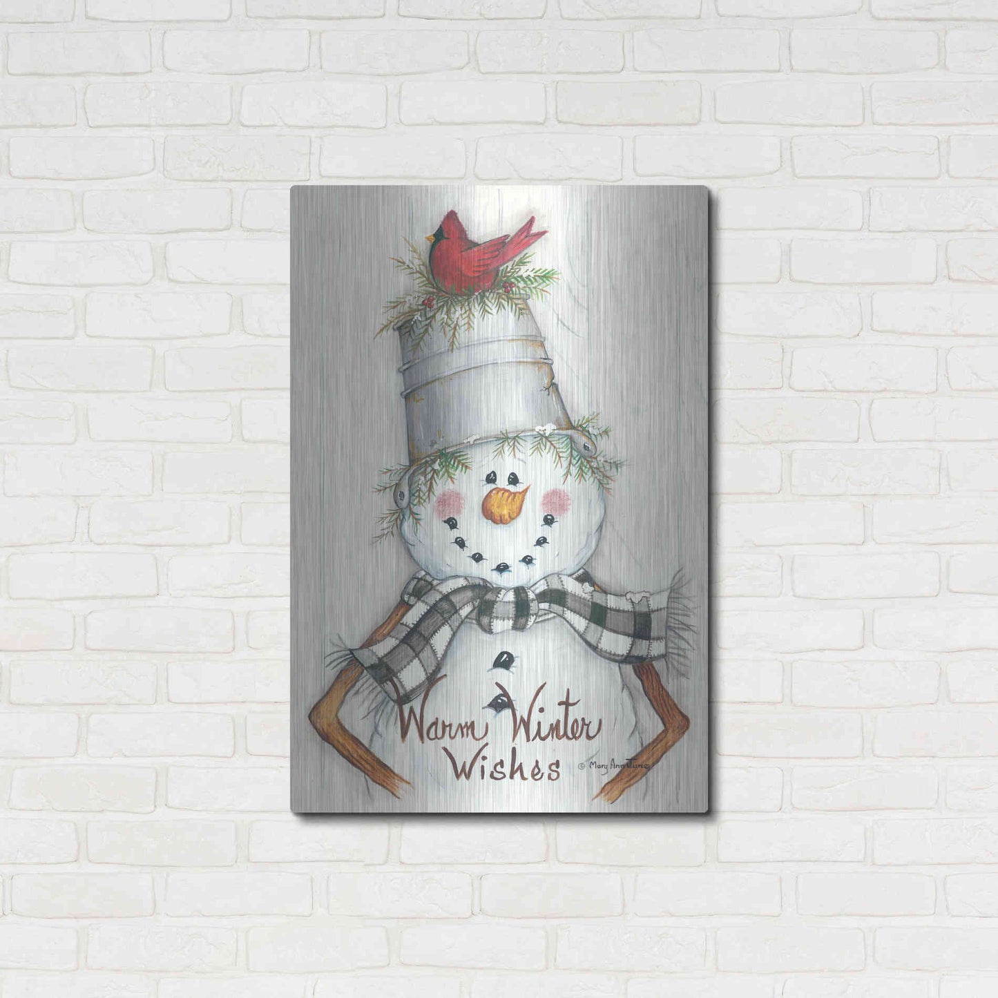 Luxe Metal Art 'Country Snowman' by Mary Ann June, Metal Wall Art,24x36