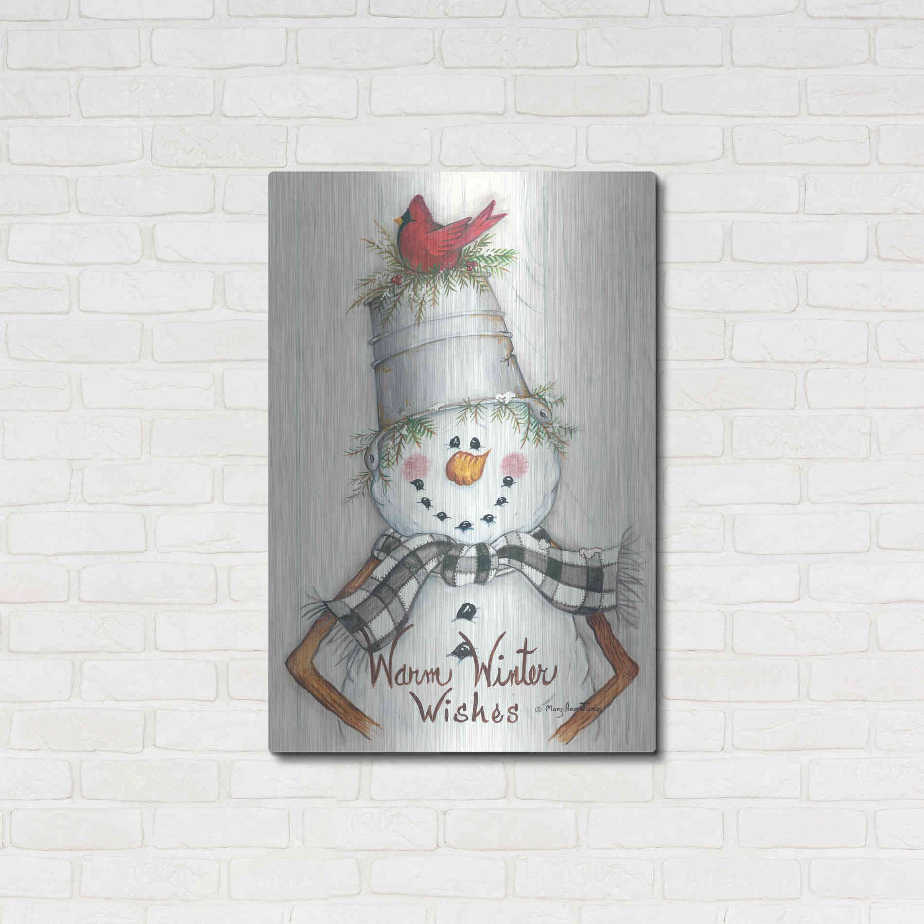 Luxe Metal Art 'Country Snowman' by Mary Ann June, Metal Wall Art,24x36