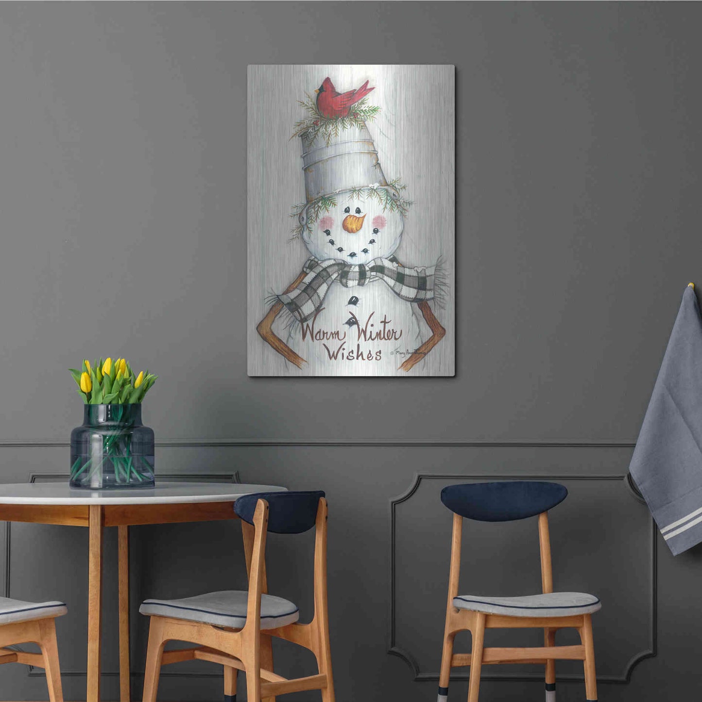 Luxe Metal Art 'Country Snowman' by Mary Ann June, Metal Wall Art,24x36