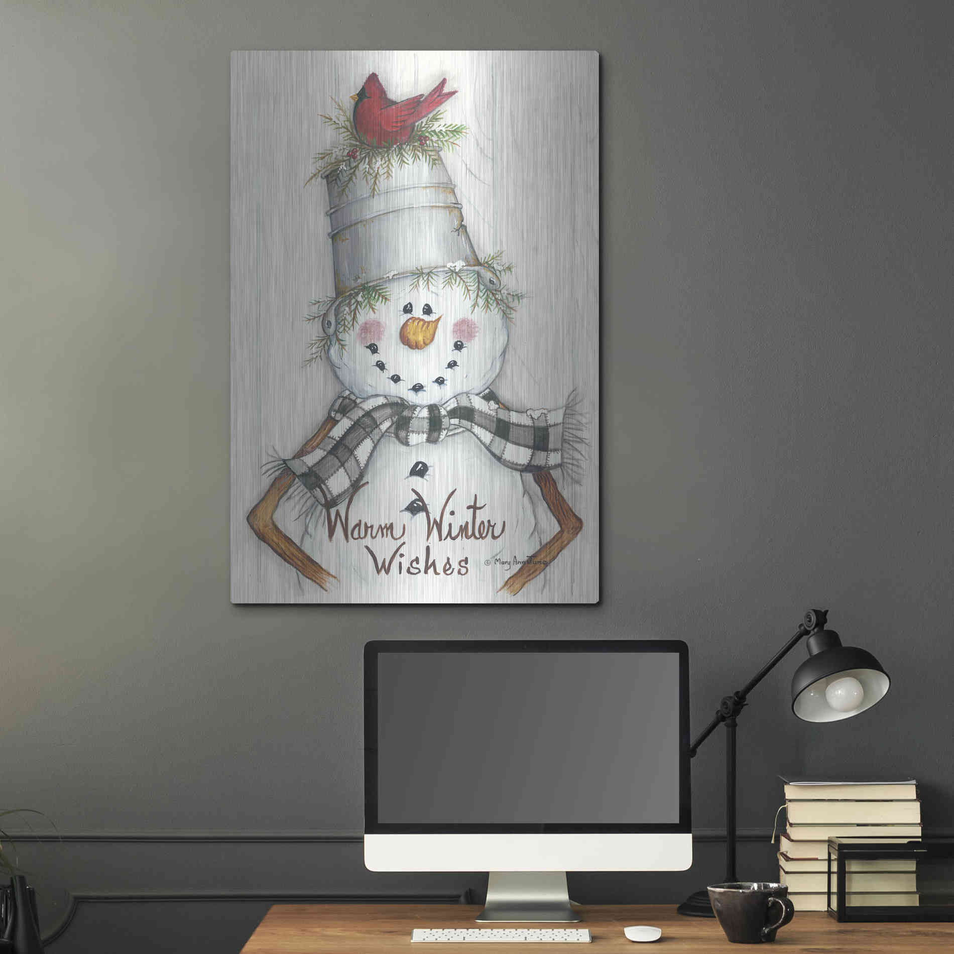 Luxe Metal Art 'Country Snowman' by Mary Ann June, Metal Wall Art,24x36