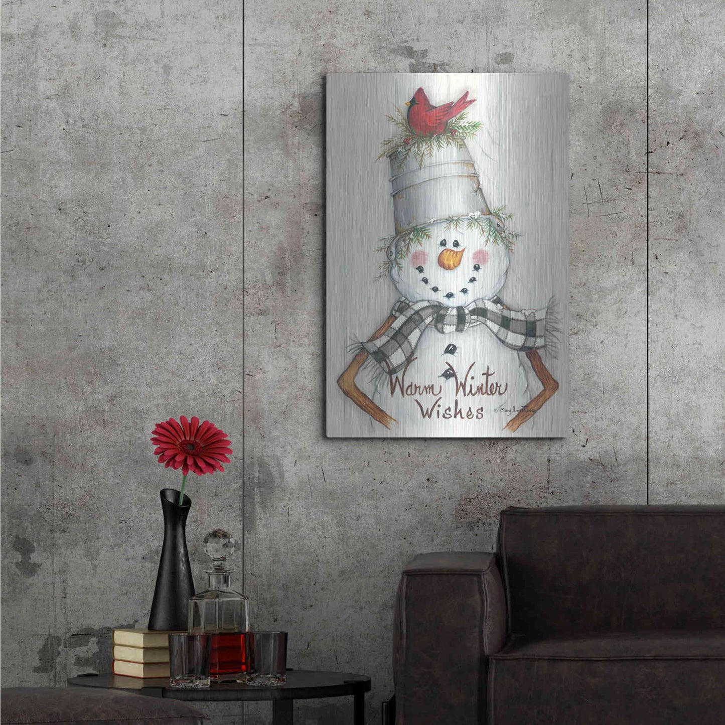 Luxe Metal Art 'Country Snowman' by Mary Ann June, Metal Wall Art,24x36